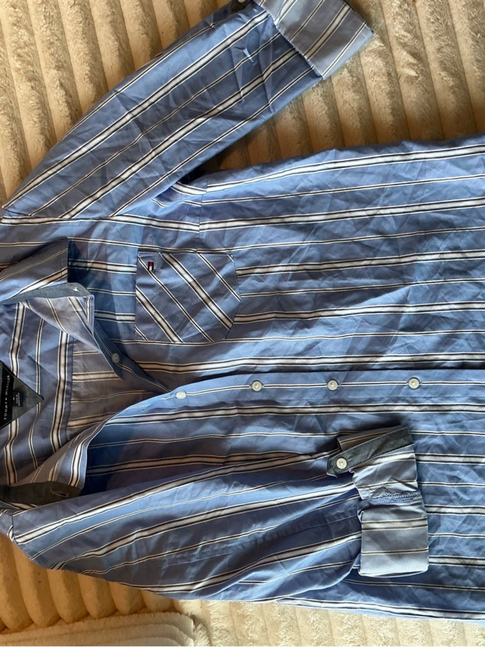 Tommy Hilfiger Blue Striped Button Down Shirt Women’s Size M